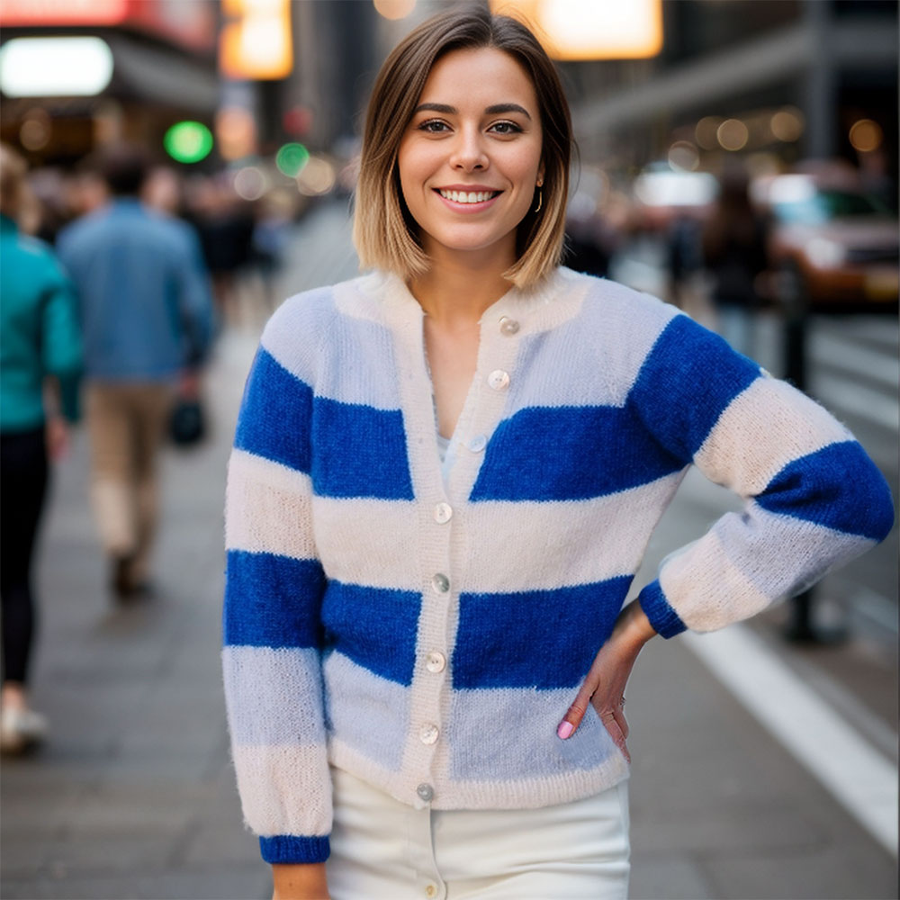 Sandras striped cozy jacket (Blue) knitting pattern - Image 3