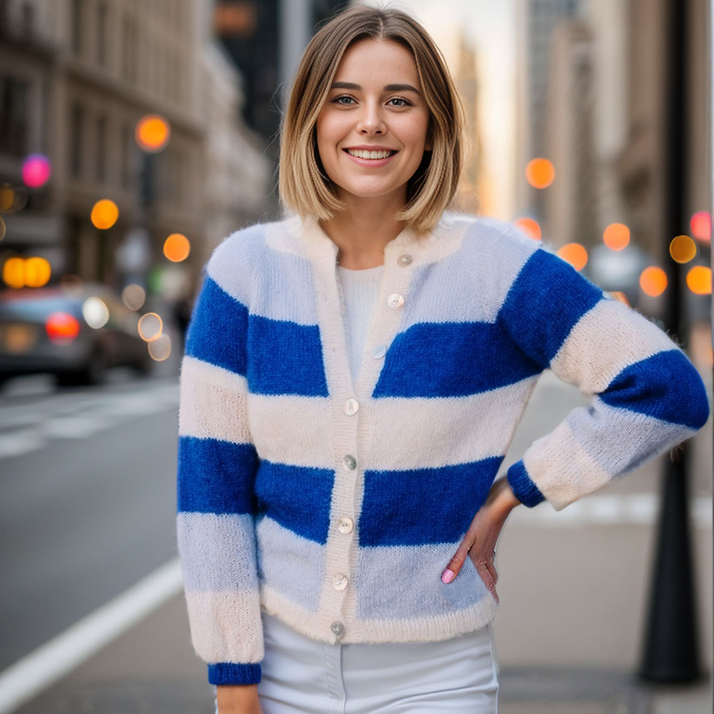 Sandras striped cozy jacket (Blue) knitting pattern - Image 4