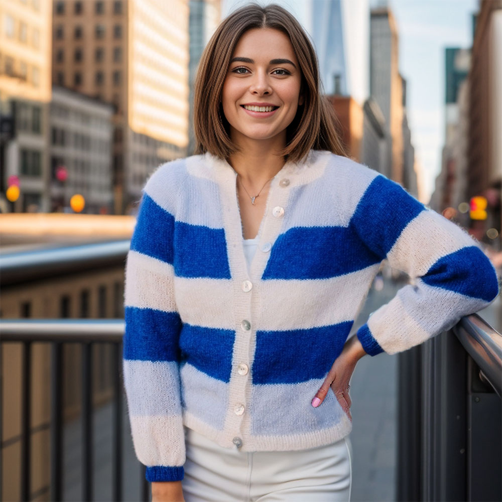 Sandras striped cozy jacket (Blue) knitting pattern - Image 5