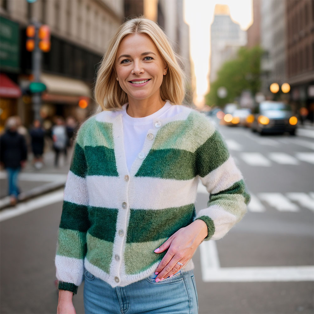 Sandras striped cozy jacket (Green) knitting pattern - Image 2