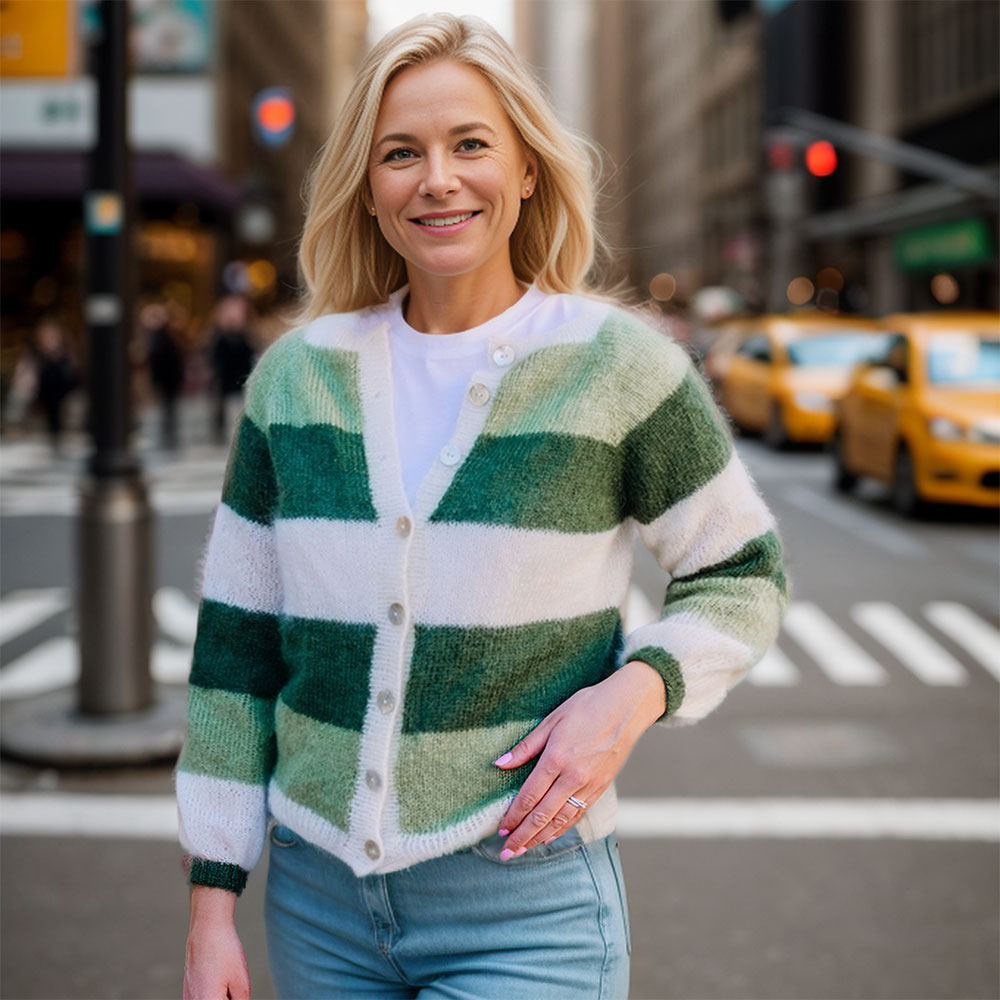 Sandras striped cozy jacket (Green) knitting pattern - Image 4