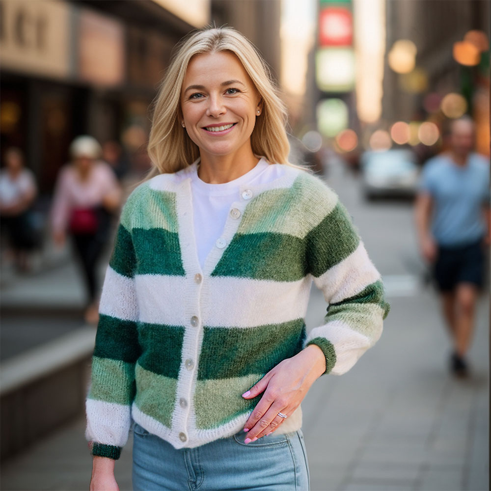 Sandras striped cozy jacket (Green) knitting pattern