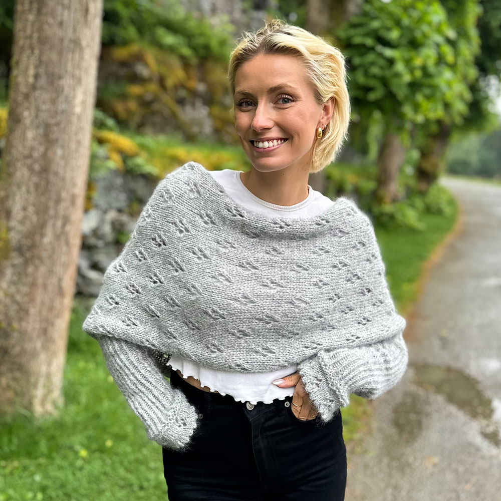 eyelet sweater scarf in grey