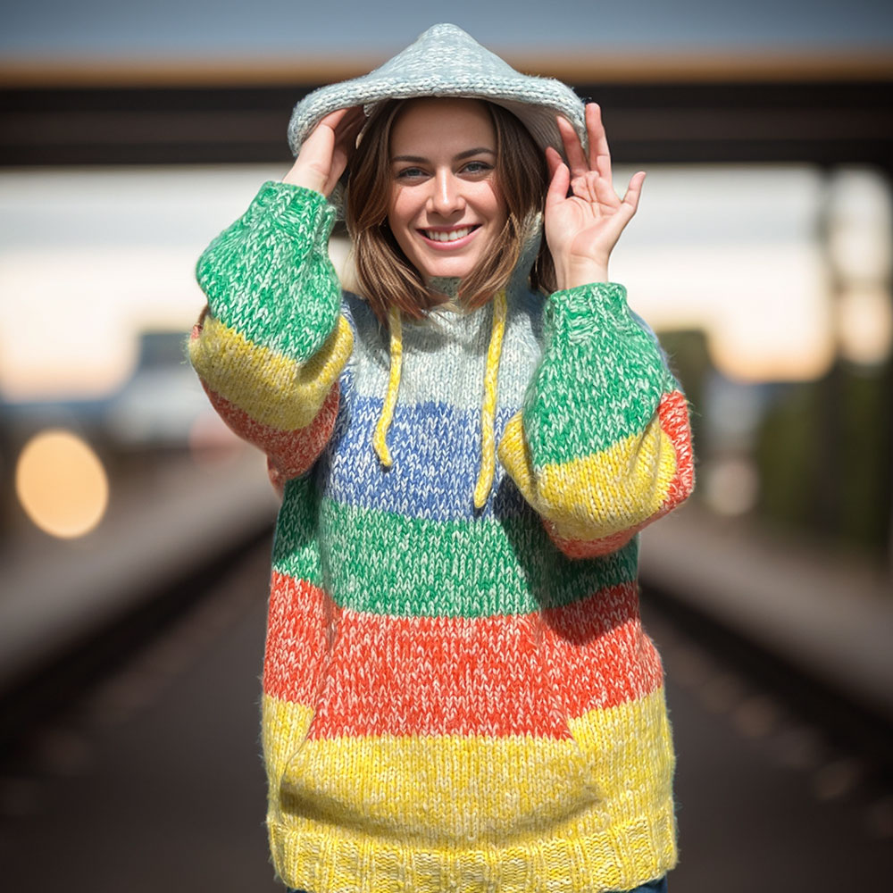 Happy colorful hoodie knitting pattern