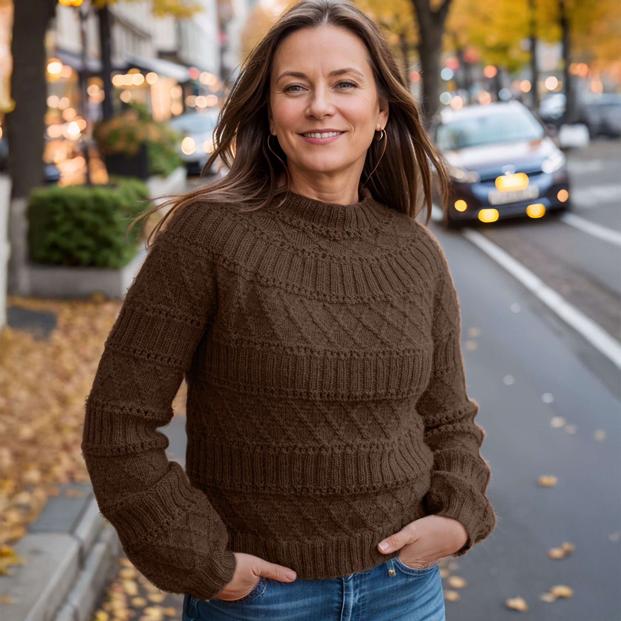 Structured joy sweater in brown knitting pattern