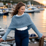 Eyelet scarf sweater in light jeansblue