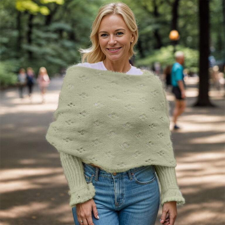 Eyelet scarf sweater in light green