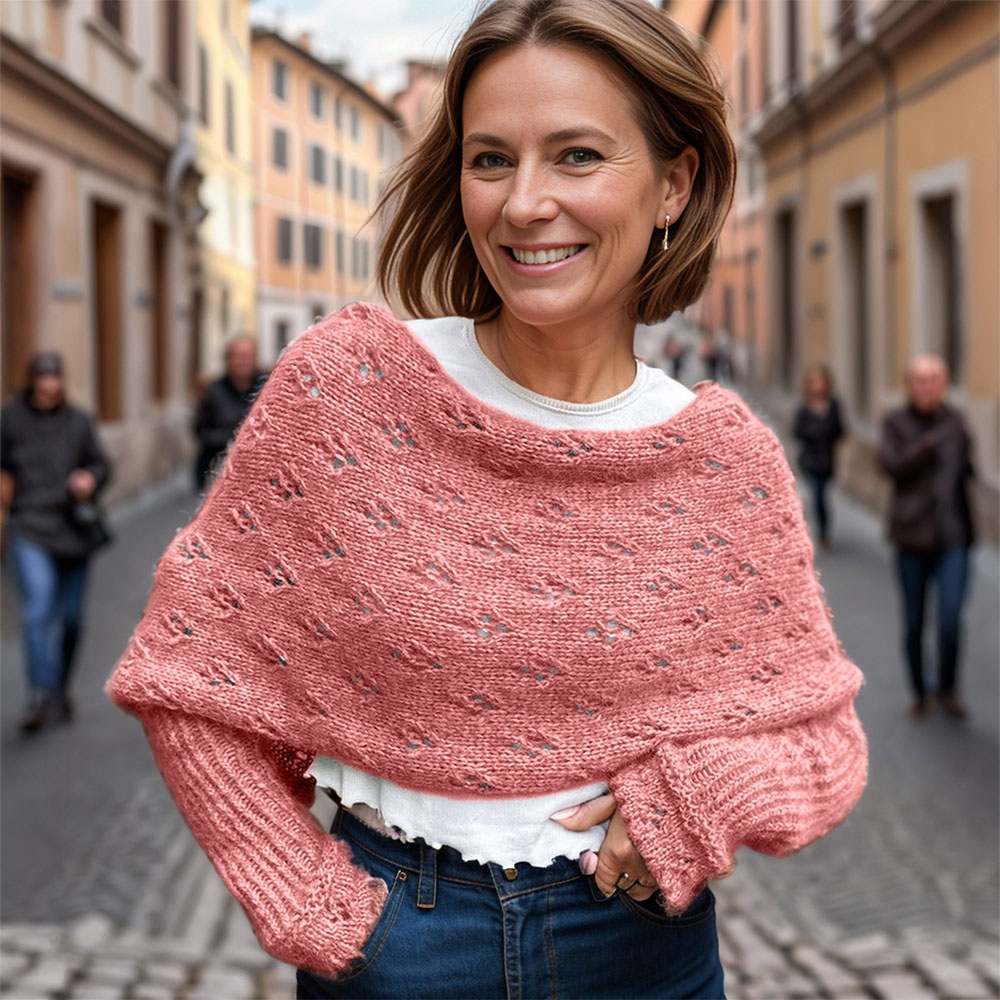 Eyelet sweater scarves in salmonpink