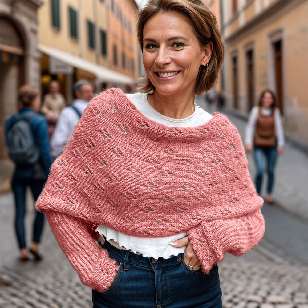 Eyelet sweater scarves in salmonpink
