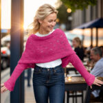 Cerise Eyelet sweater shawl