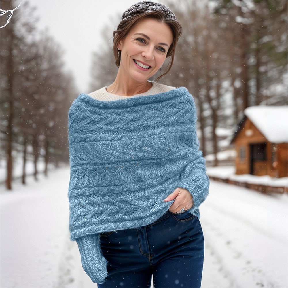 Leafy sweatershawl in blue knitting pattern - Image 2