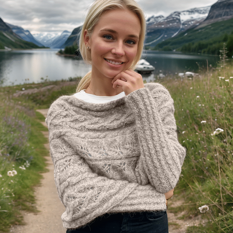 Beige Leafy sweater-scarf