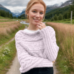 Leafy sweater-scarf in soft lilac