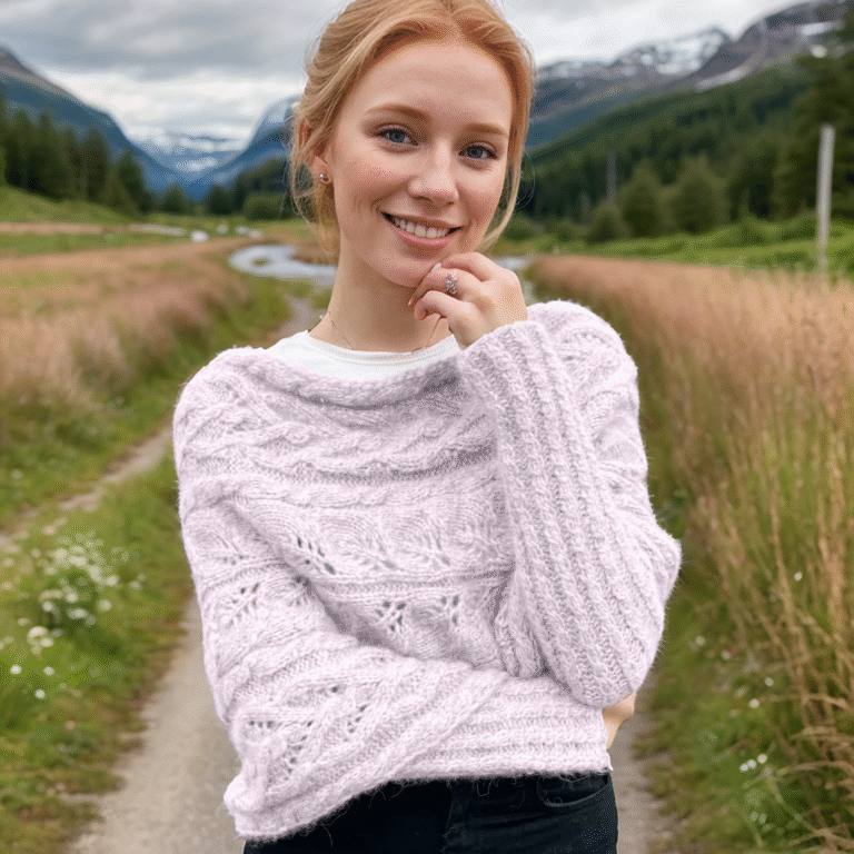 Leafy sweater-scarf in soft lilac